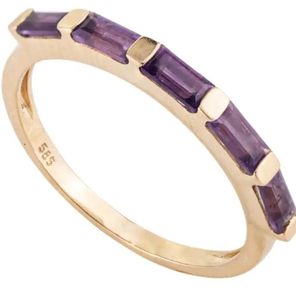14k Yellow Gold Stackable Amethyst Half Band Ring